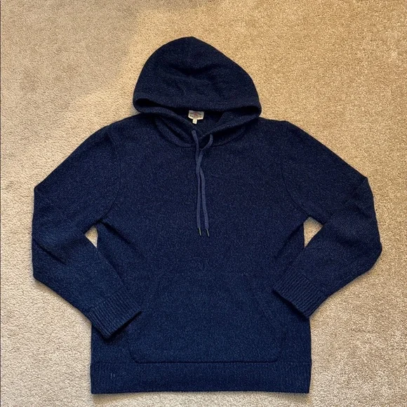 Faherty Wool & Cashmere Popover Hoodie Navy Hooded Sweater Size Medium - Picture 2 of 5